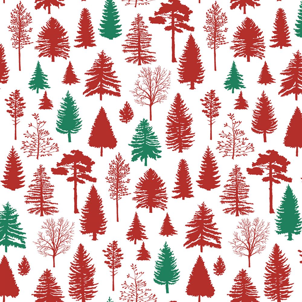 NextWall NW40804 Winter Forest Wallpaper in Red & Evergreen